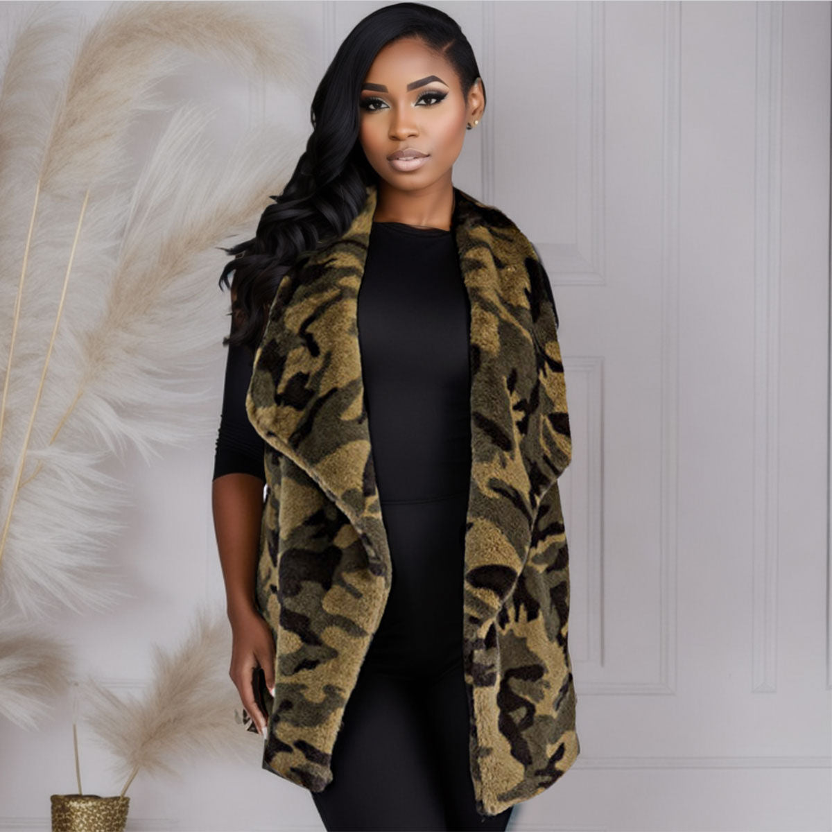 Camo Faux Fur Vest