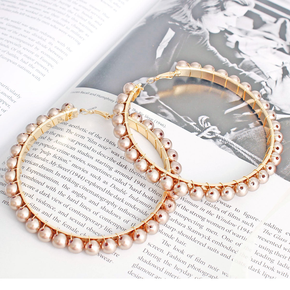 Gold Pearl Wrapped Hoops- 3.25 