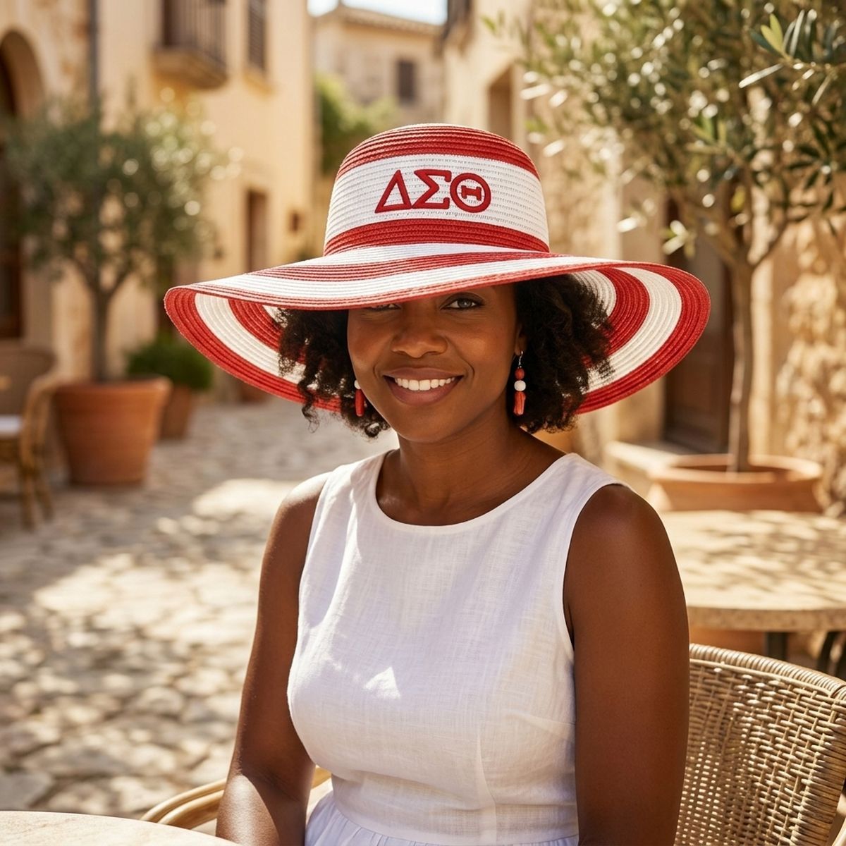 DST Red Raffia Embroidered Floppy Beach Sun Hat