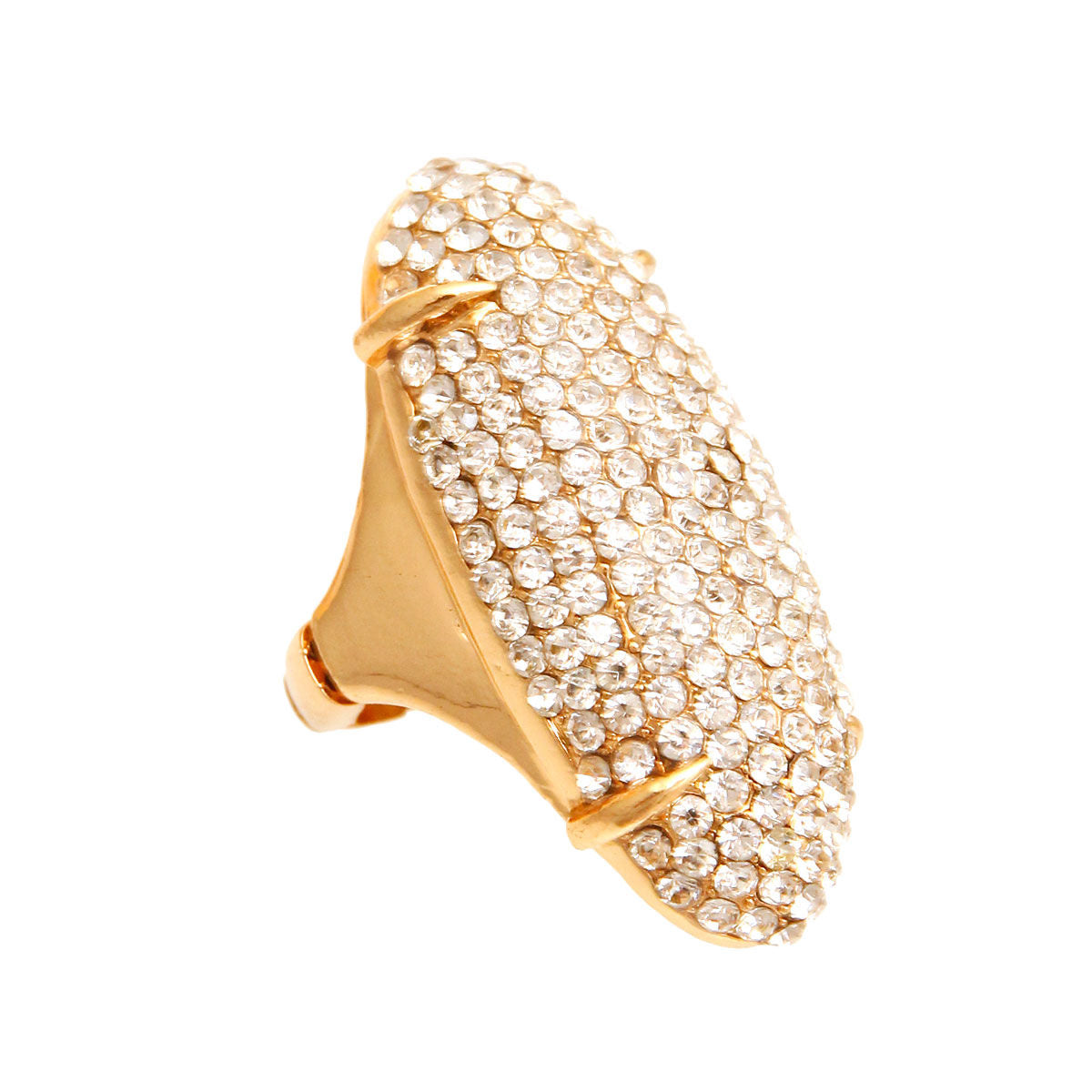 Gold Rhinestone Elongated Ring