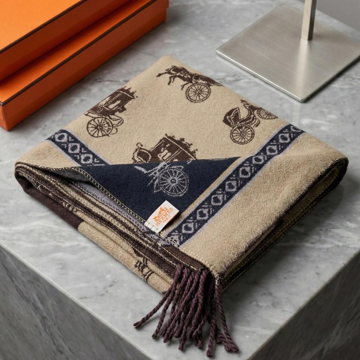 Faux Cashmere Brown Black Motif Rectangle Scarf