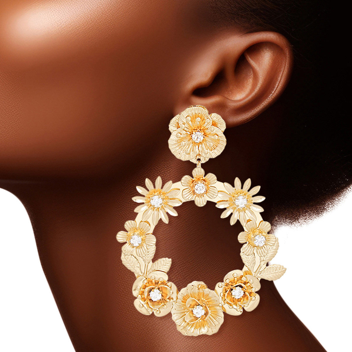 Drop Burnished Gold Flower Wreath Earrings Women