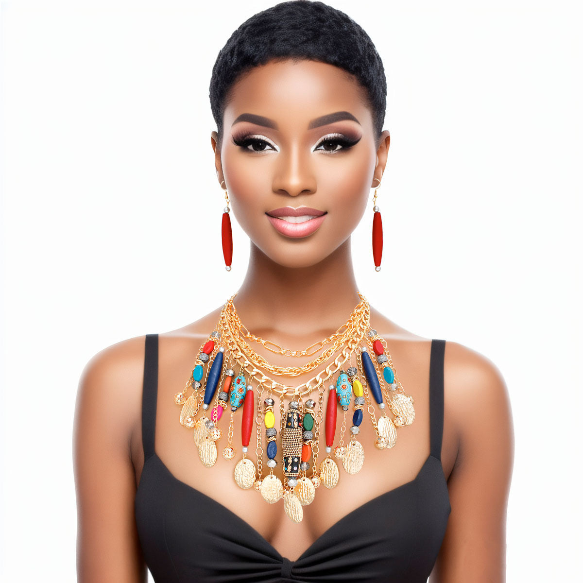 Necklace Gold Chain Ornamental Layered Fringe Set