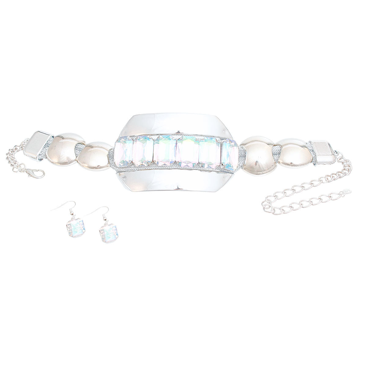 Choker Bold Silver Crystal Rope Set for Women