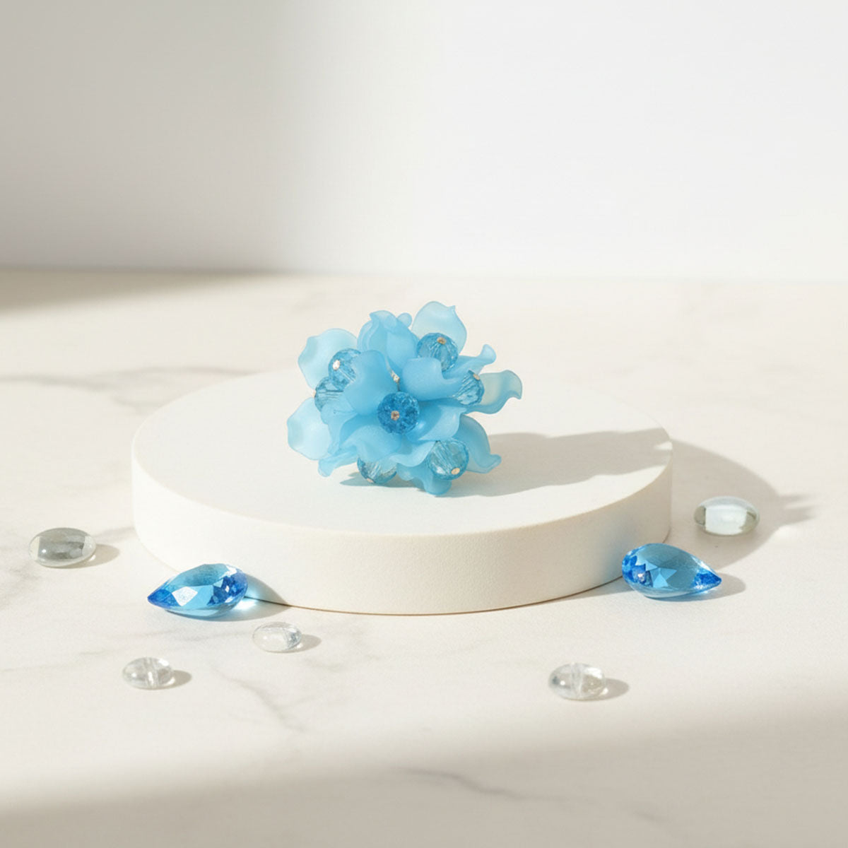 Cocktail Turquoise Sculpted Petal Bead Flower Ring