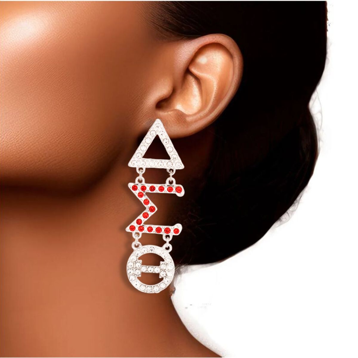 DST Dangle Red Delta Rhinestone Earrings