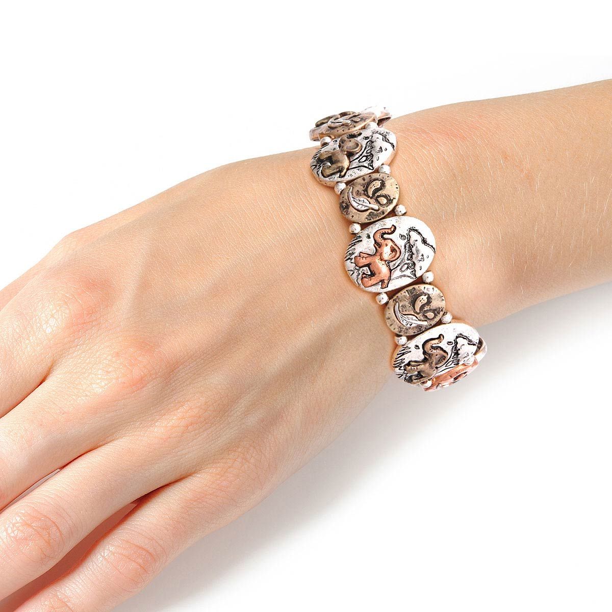 Mixed Metal Elephant Engraved Bracelet