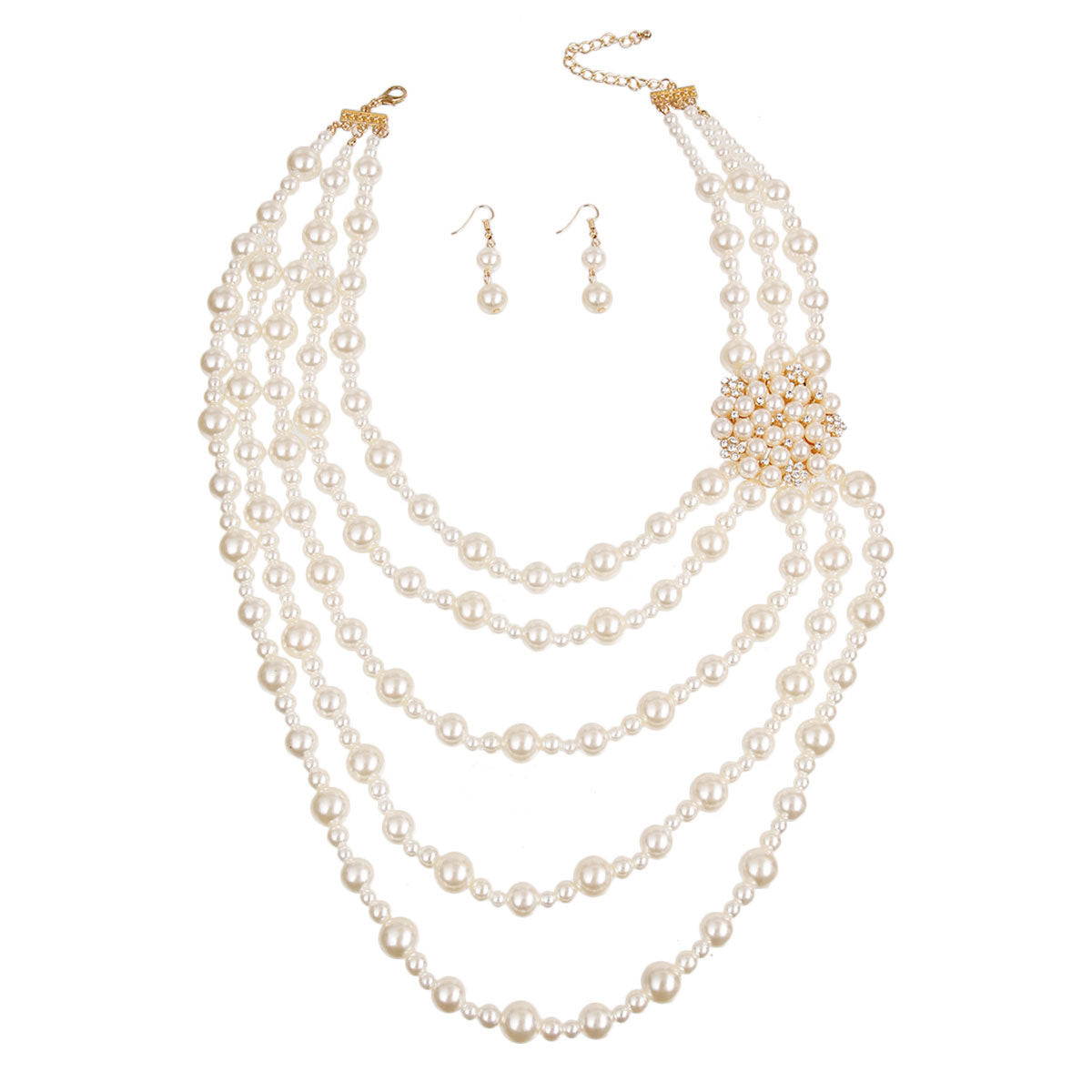 Timeless Grace: Cream Pearl Brooch Necklace Set