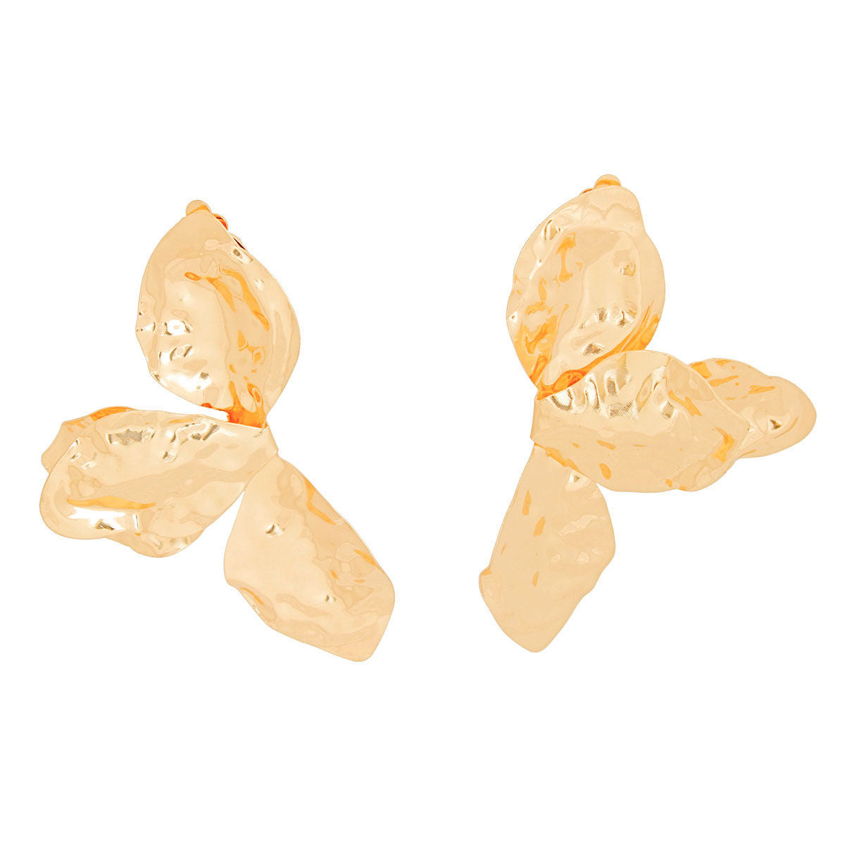 Clip On Large Gold Petal Earrings for Women