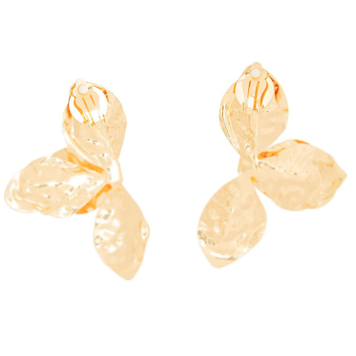 Clip On Large Gold Petal Earrings for Women