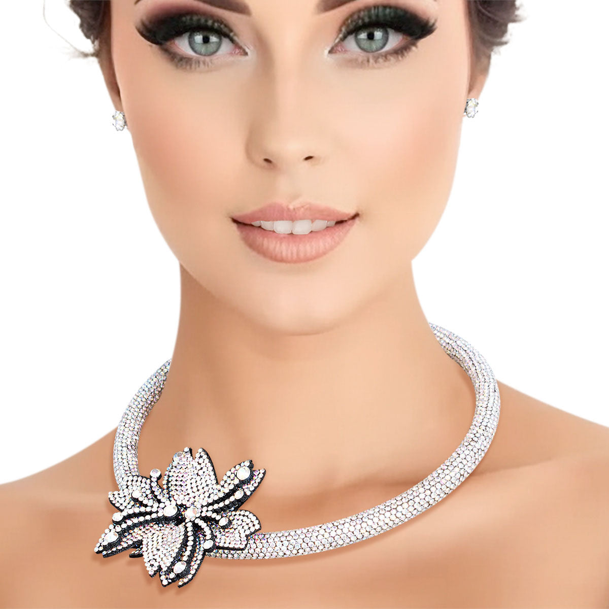 Choker Silver Bling Pointed Flower Set for Women