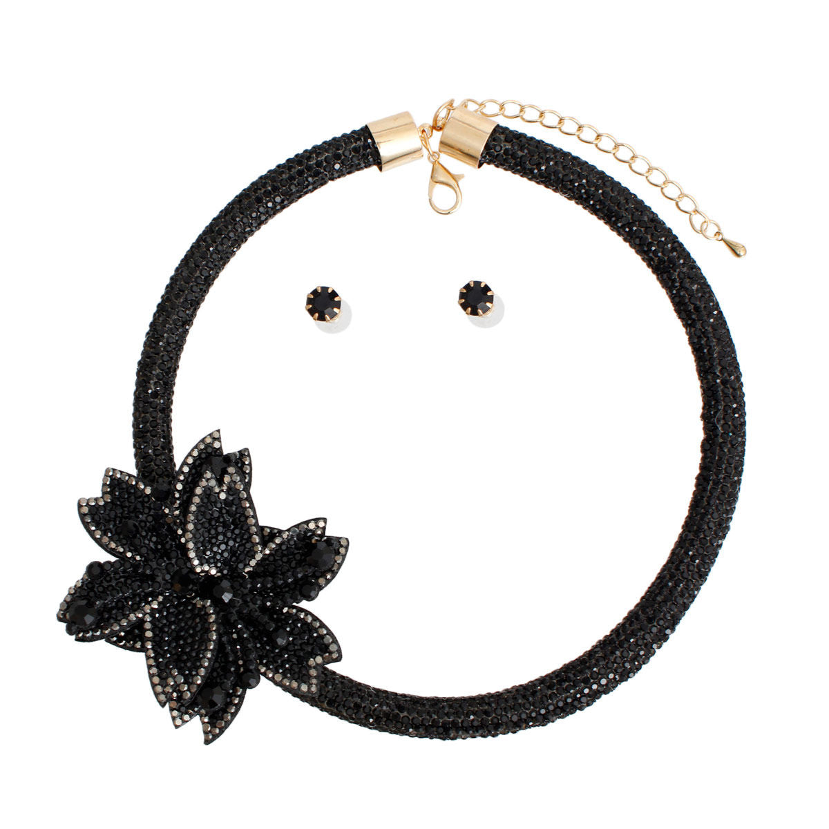 Choker Black Bling Pointed Flower Set for Women