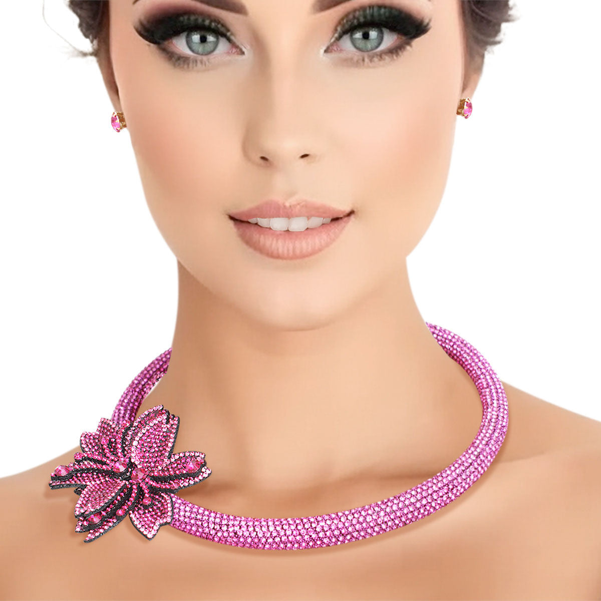 Choker Fuchsia Bling Pointed Flower Set for Women