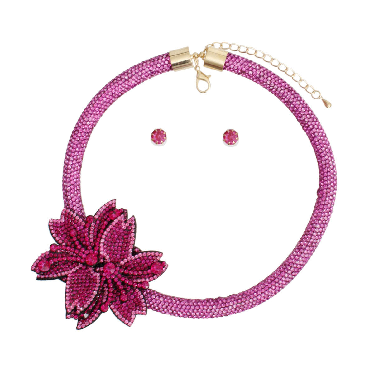 Choker Fuchsia Bling Pointed Flower Set for Women