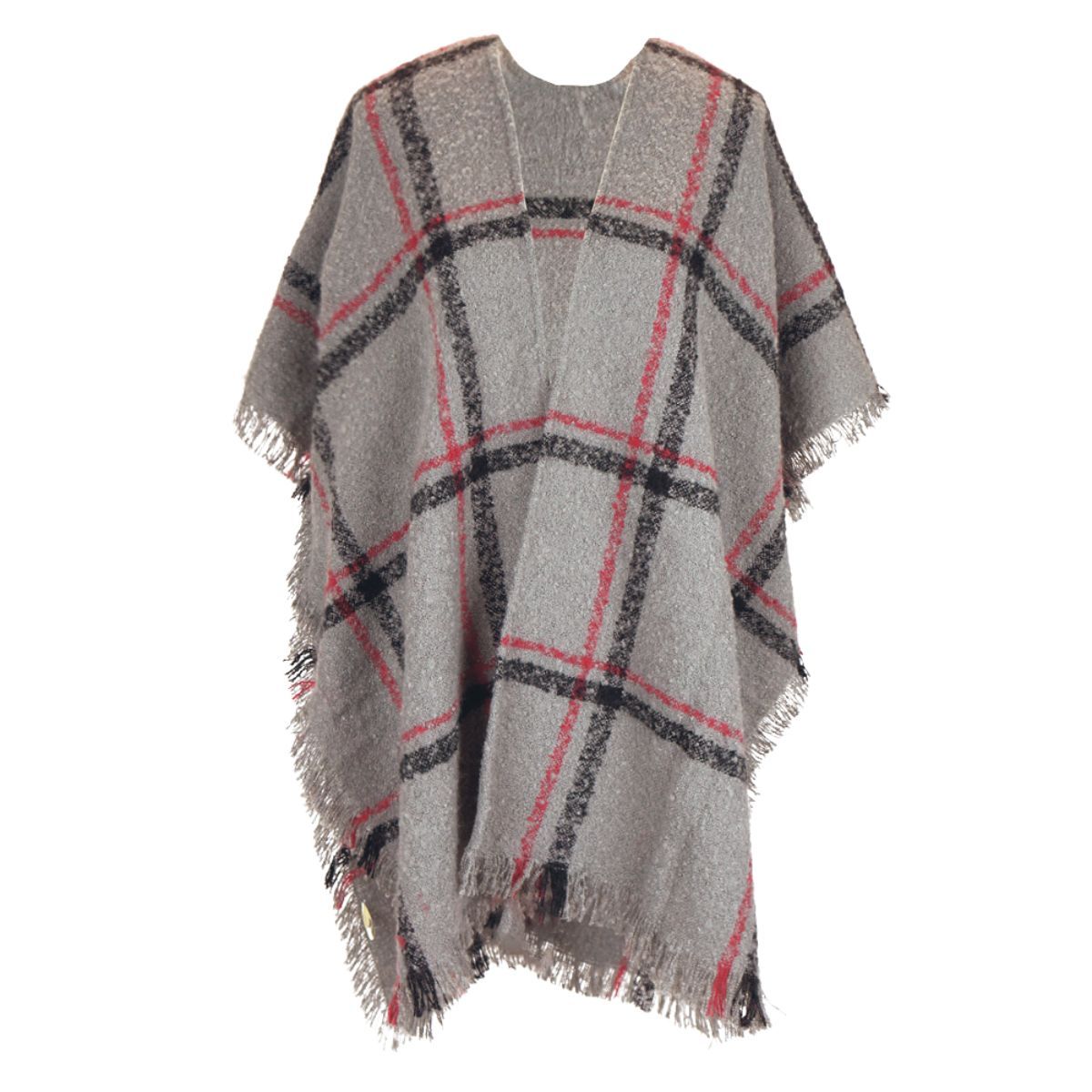 Gray Plaid Fringe Kimono