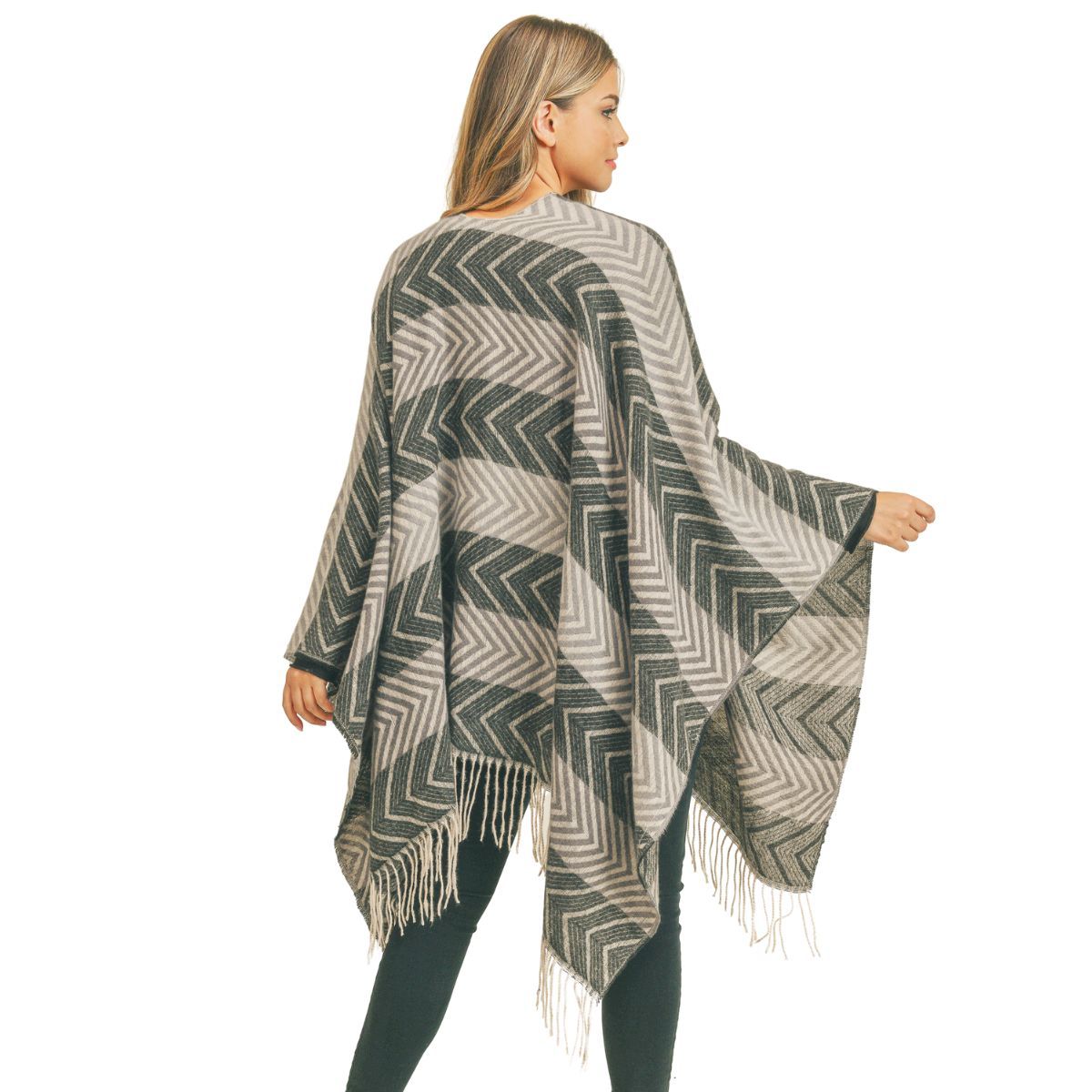 Black and Gray Chevron Stripe Ruana