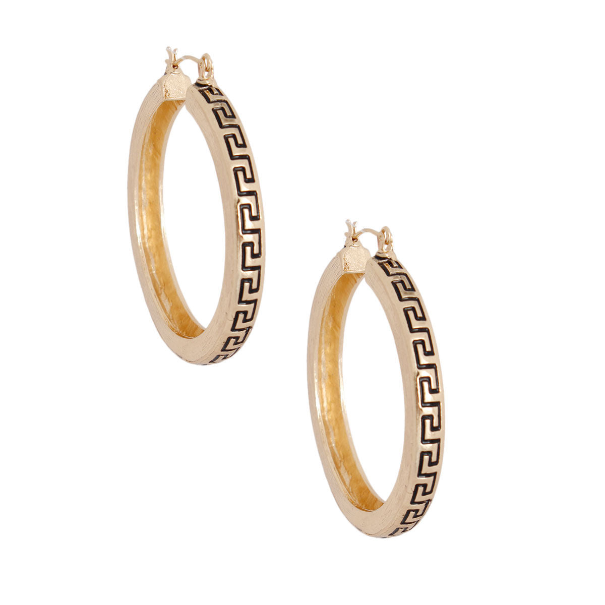 Gold Greek Key Latch Back Hoops