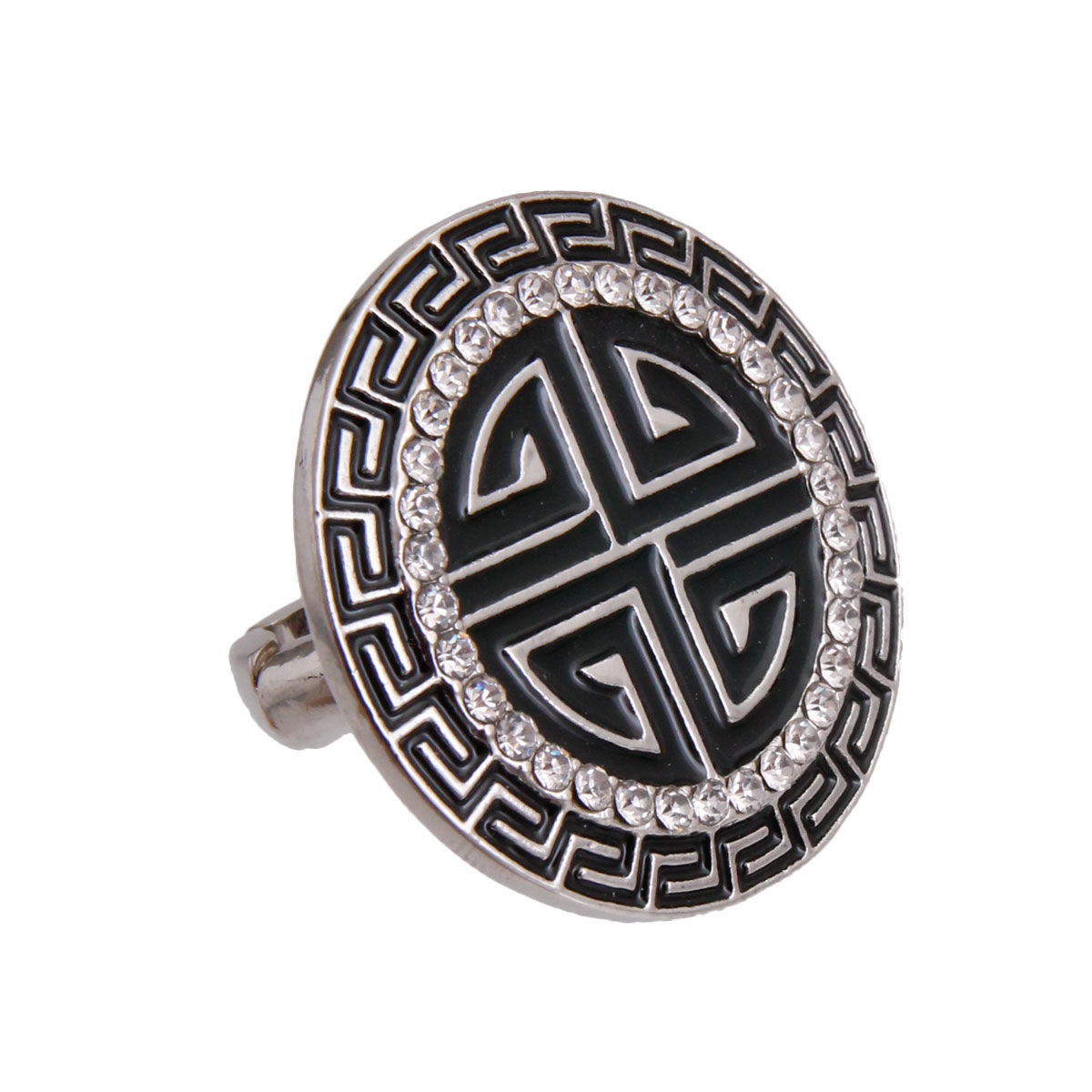 Silver Black Round Greek Cocktail Ring