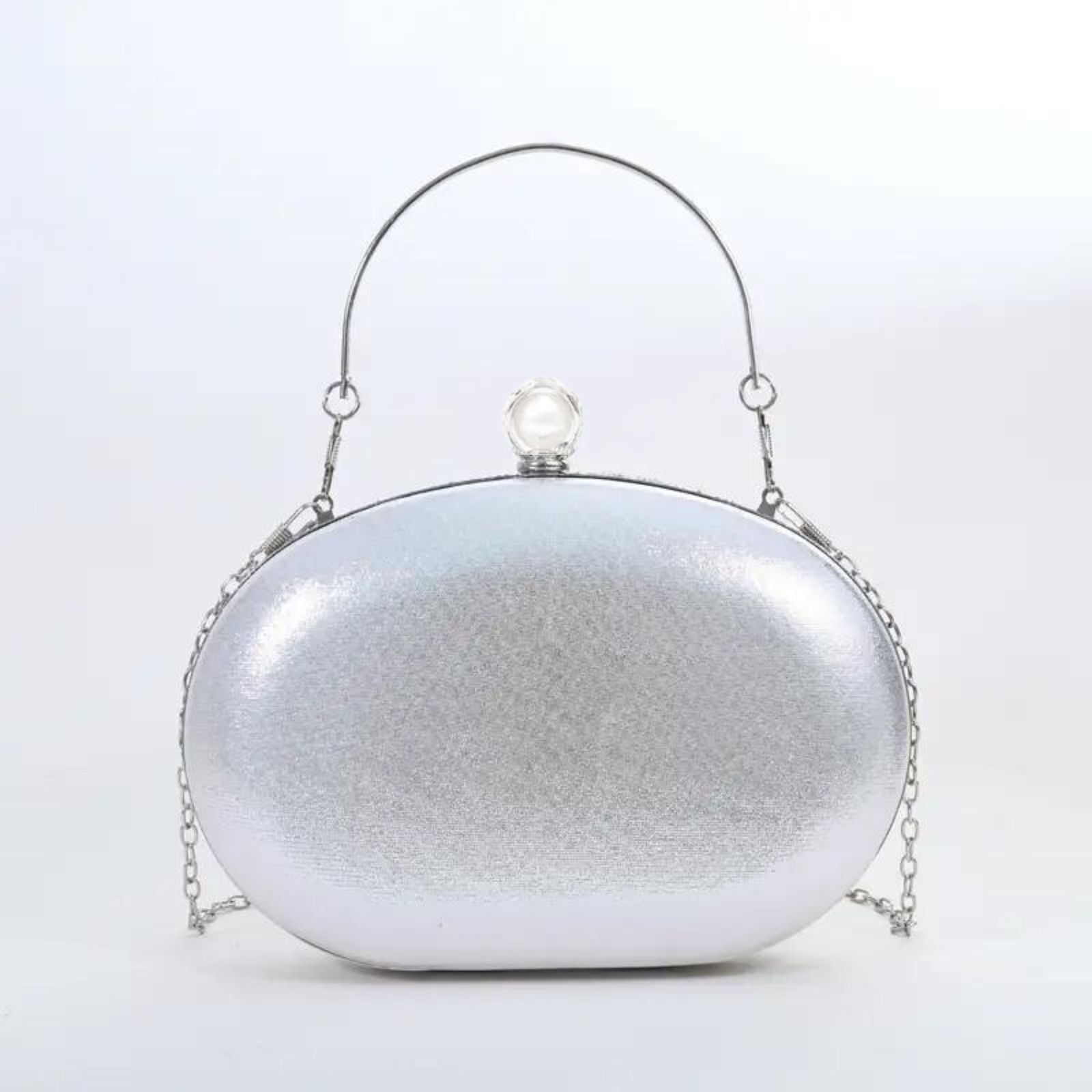 Clutch Silver Crystal Pearl Hard Case for Women